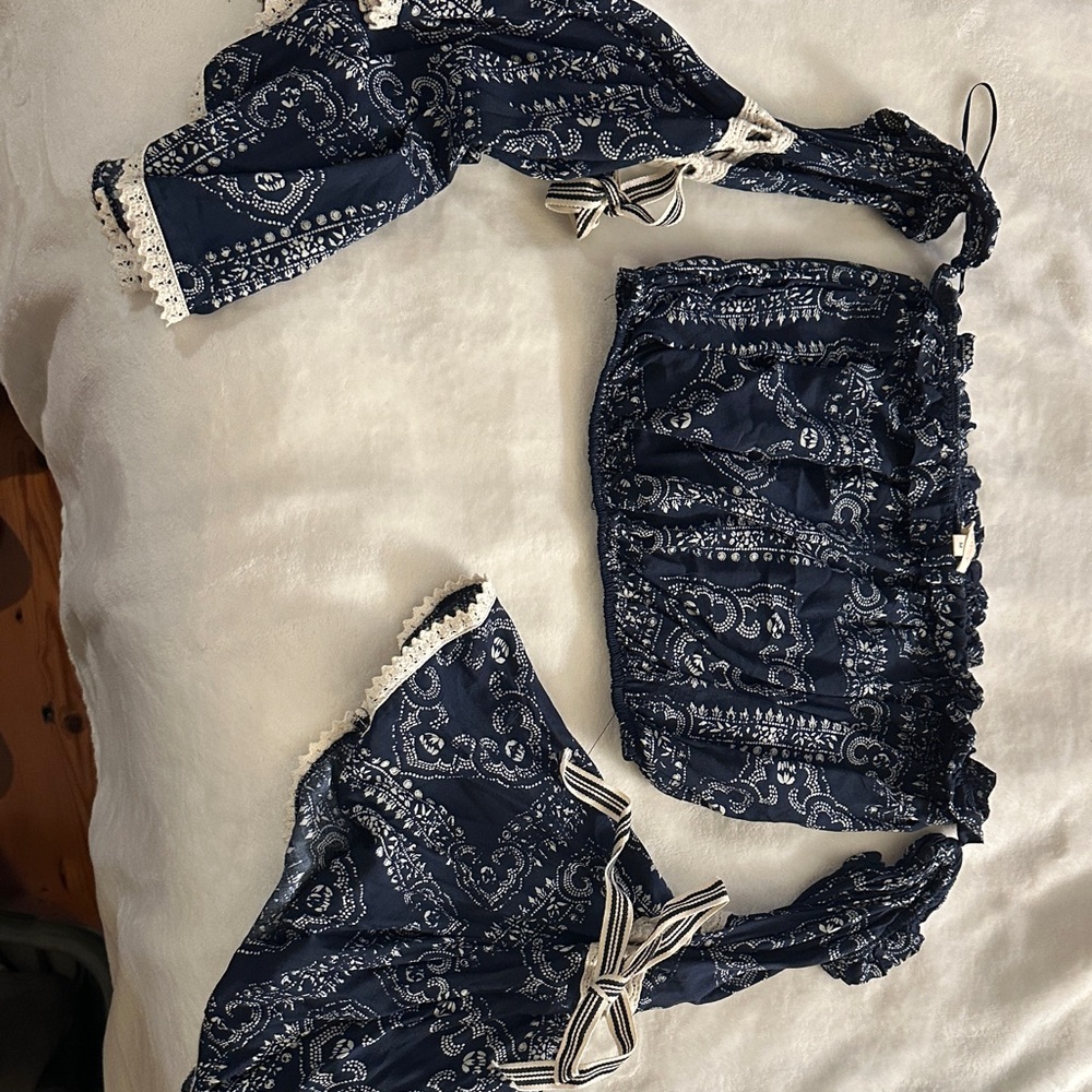 Surf Gypsy Navy Blue and White Crop Top Set